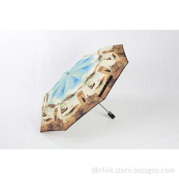21" 8 Ribs LED Lighted Umbrella , Automatic 3 Folding Umbre